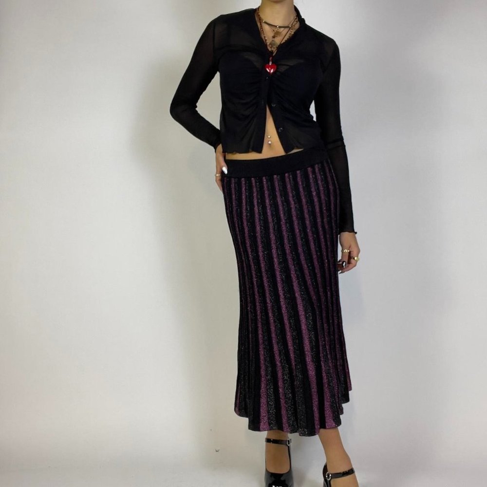 90s grunge sparkly accordion purple and black maxi skirt